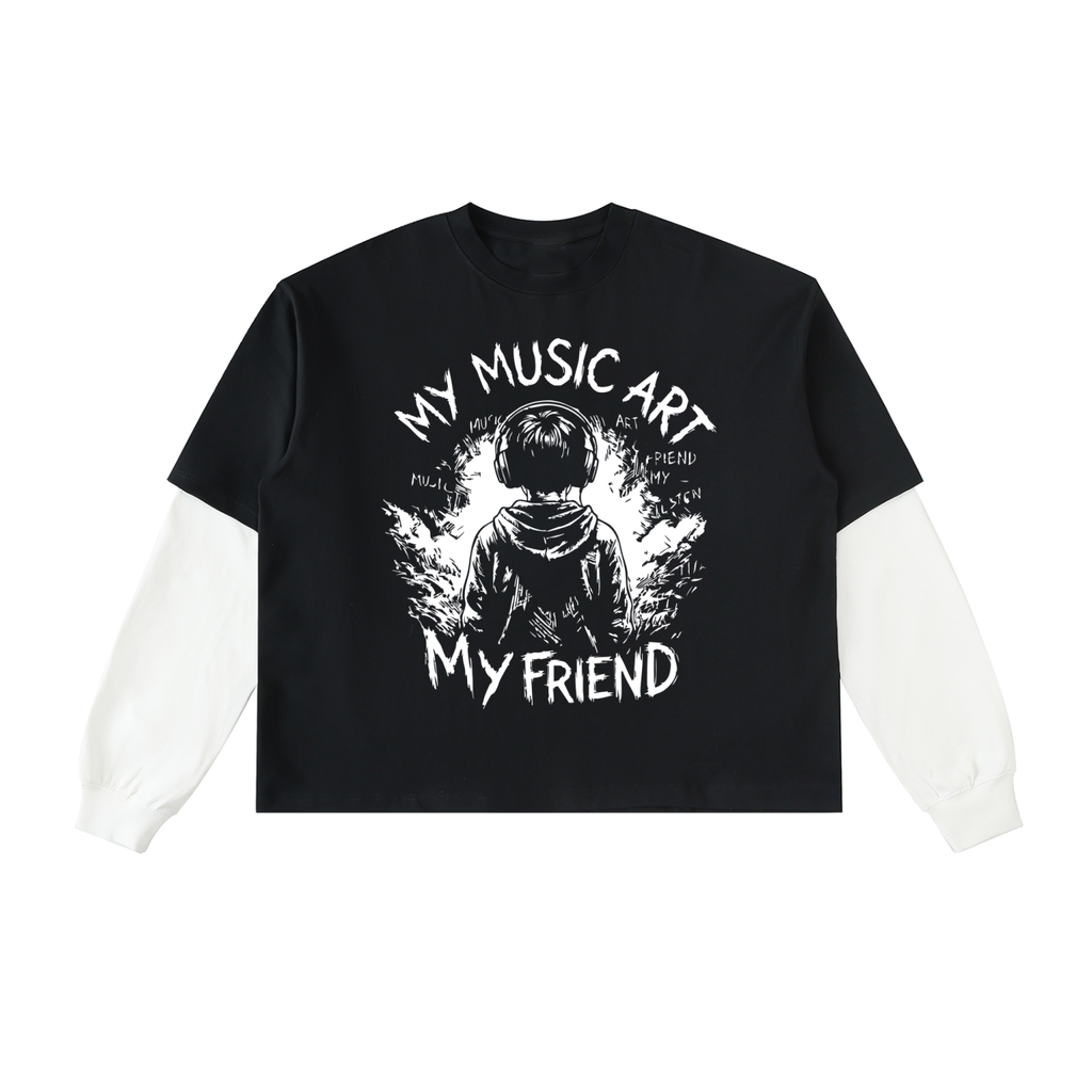 Layered Contrast Sleeve Cotton T-Shirt