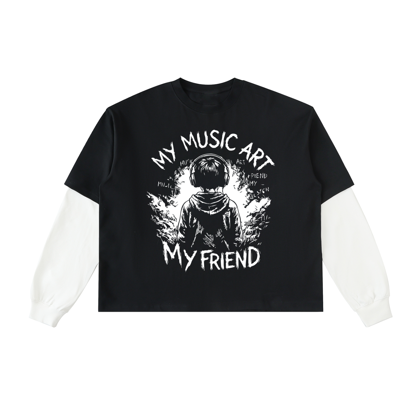Layered Contrast Sleeve Cotton T-Shirt
