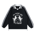 My Friend, My Music Art - Contrast Striped Lapel Collar Sweatshirt