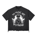 My friend,My music art - Snow Wash Raw-Hem Boxy T-shirt