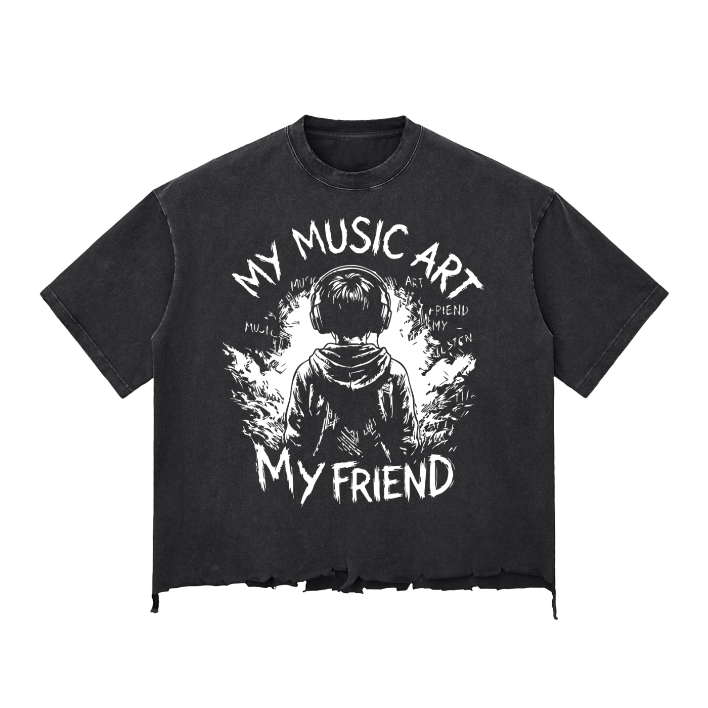 My friend,My music art - Snow Wash Raw-Hem Boxy T-shirt
