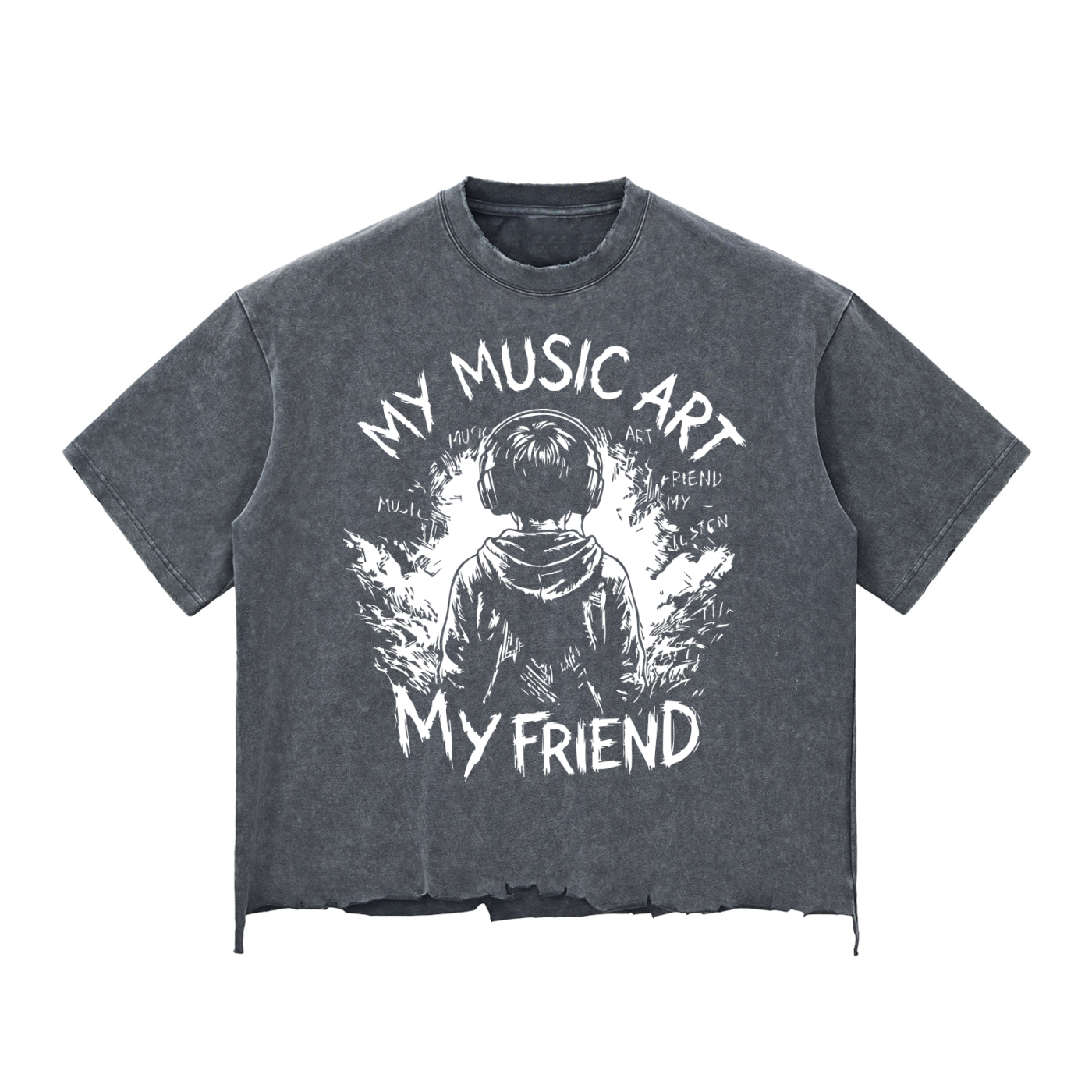 My friend,My music art - Snow Wash Raw-Hem Boxy T-shirt