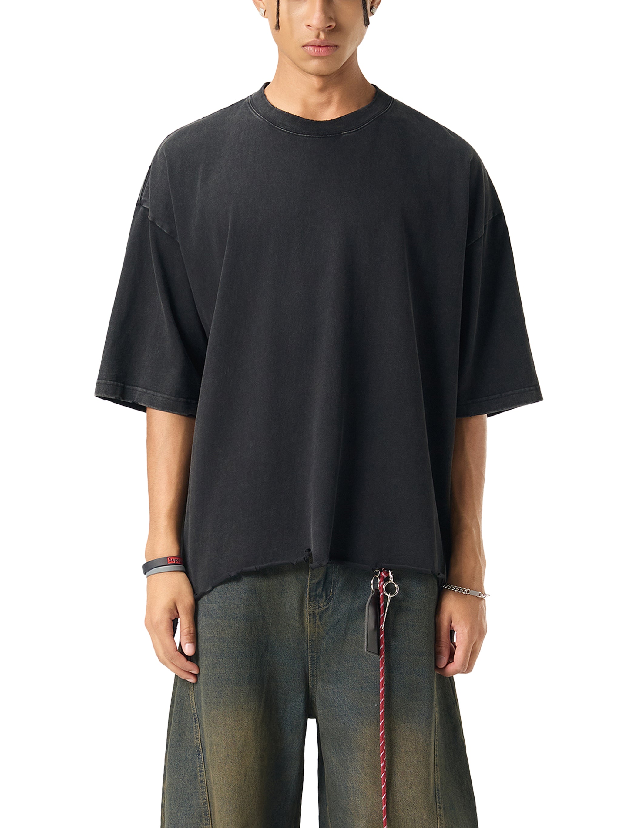 My friend,My music art - Snow Wash Raw-Hem Boxy T-shirt