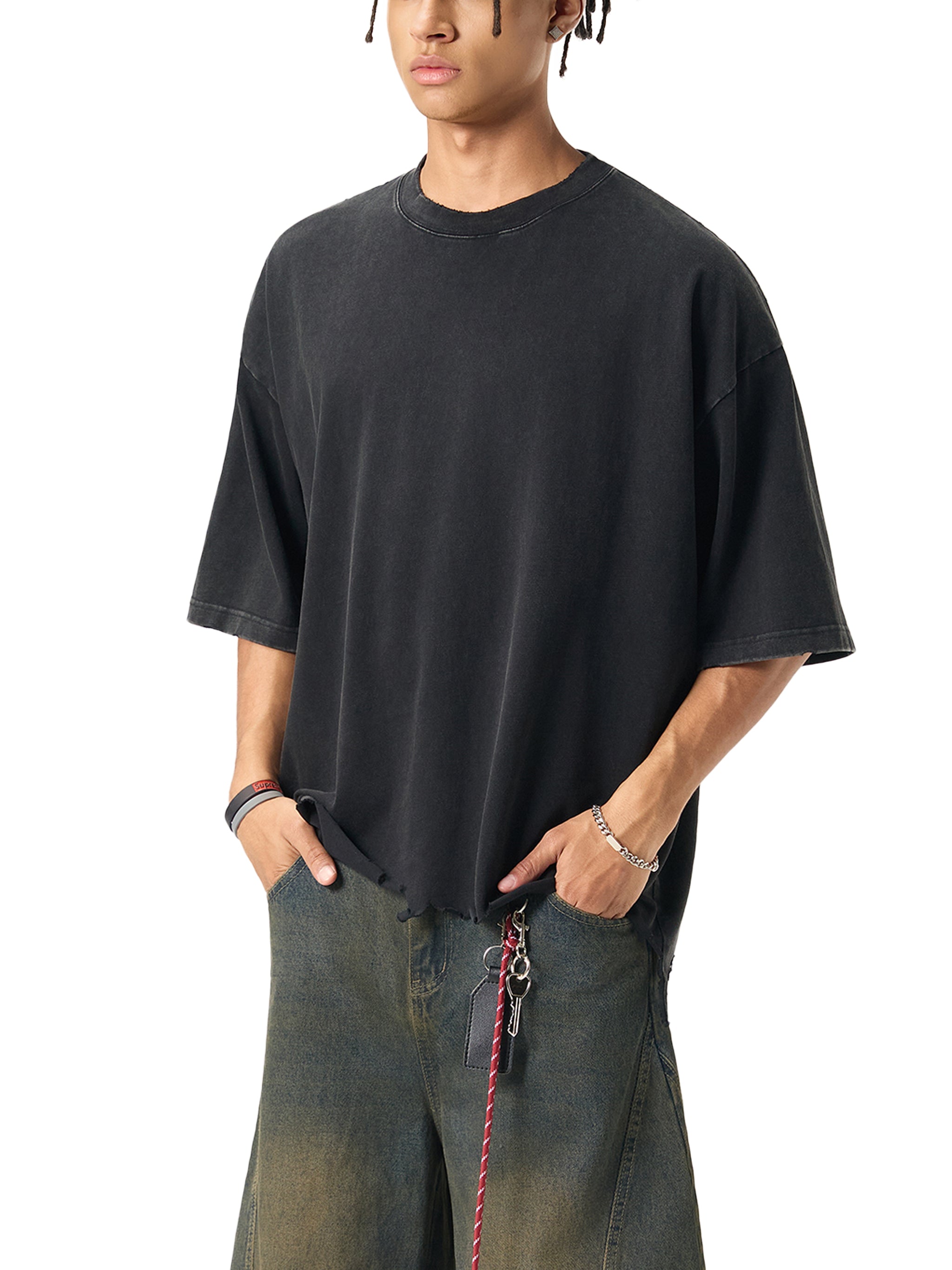My friend,My music art - Snow Wash Raw-Hem Boxy T-shirt
