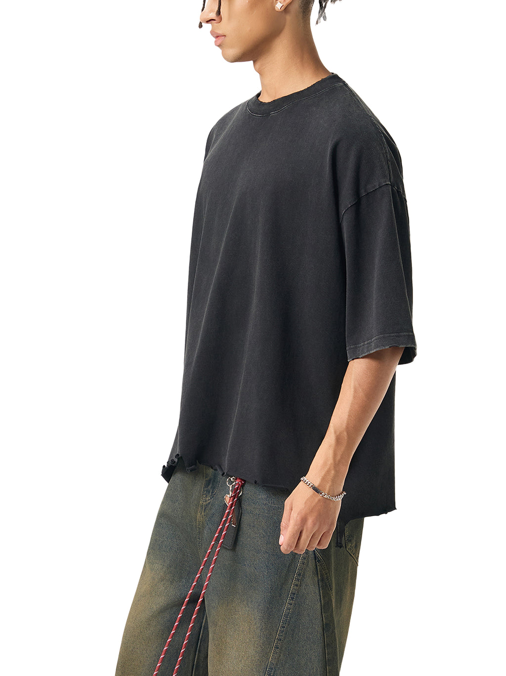My friend,My music art - Snow Wash Raw-Hem Boxy T-shirt