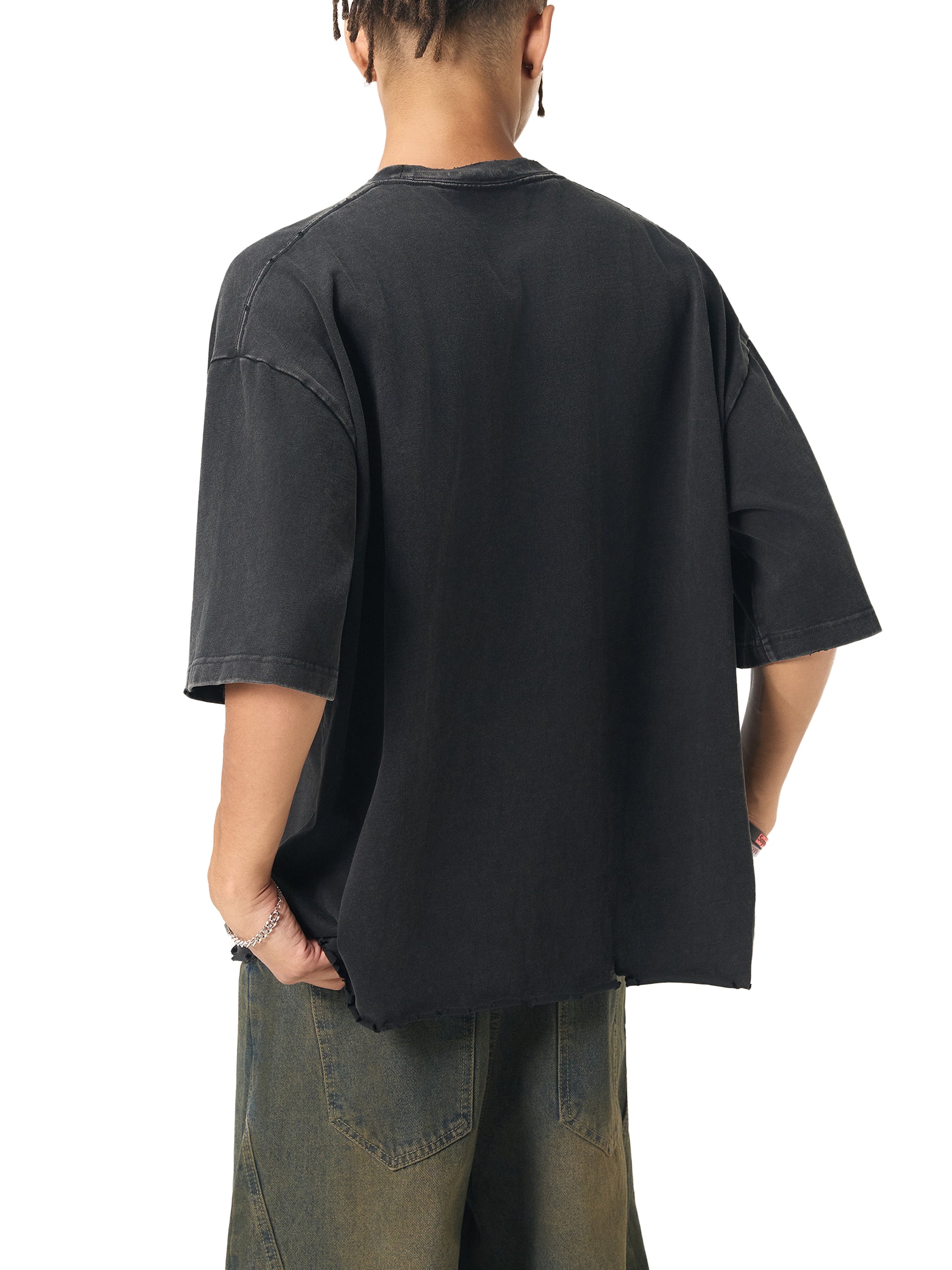 My friend,My music art - Snow Wash Raw-Hem Boxy T-shirt
