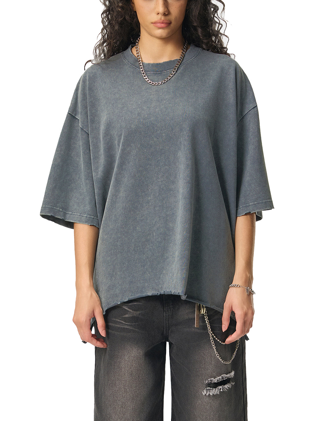 My friend,My music art - Snow Wash Raw-Hem Boxy T-shirt