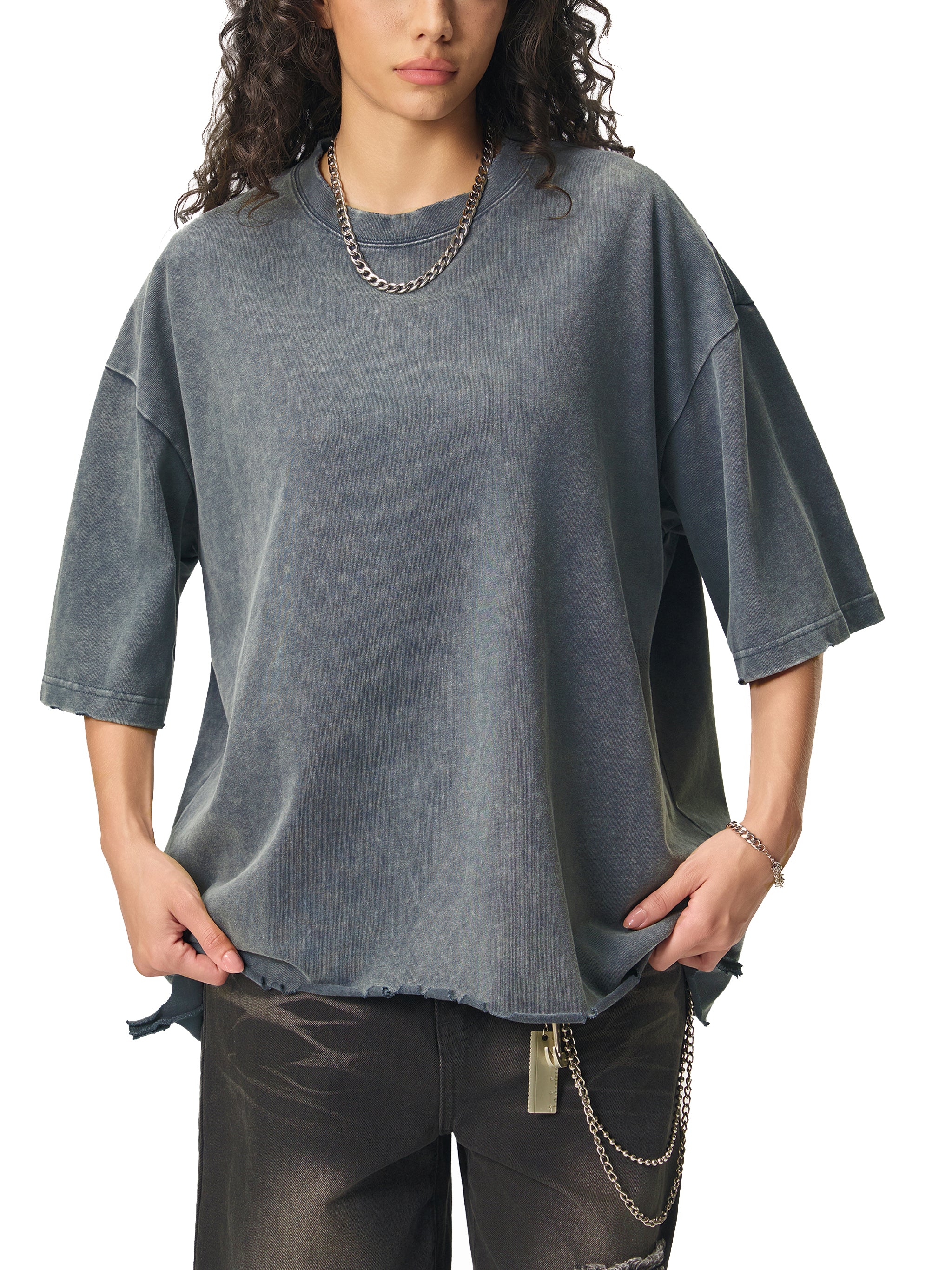 My friend,My music art - Snow Wash Raw-Hem Boxy T-shirt