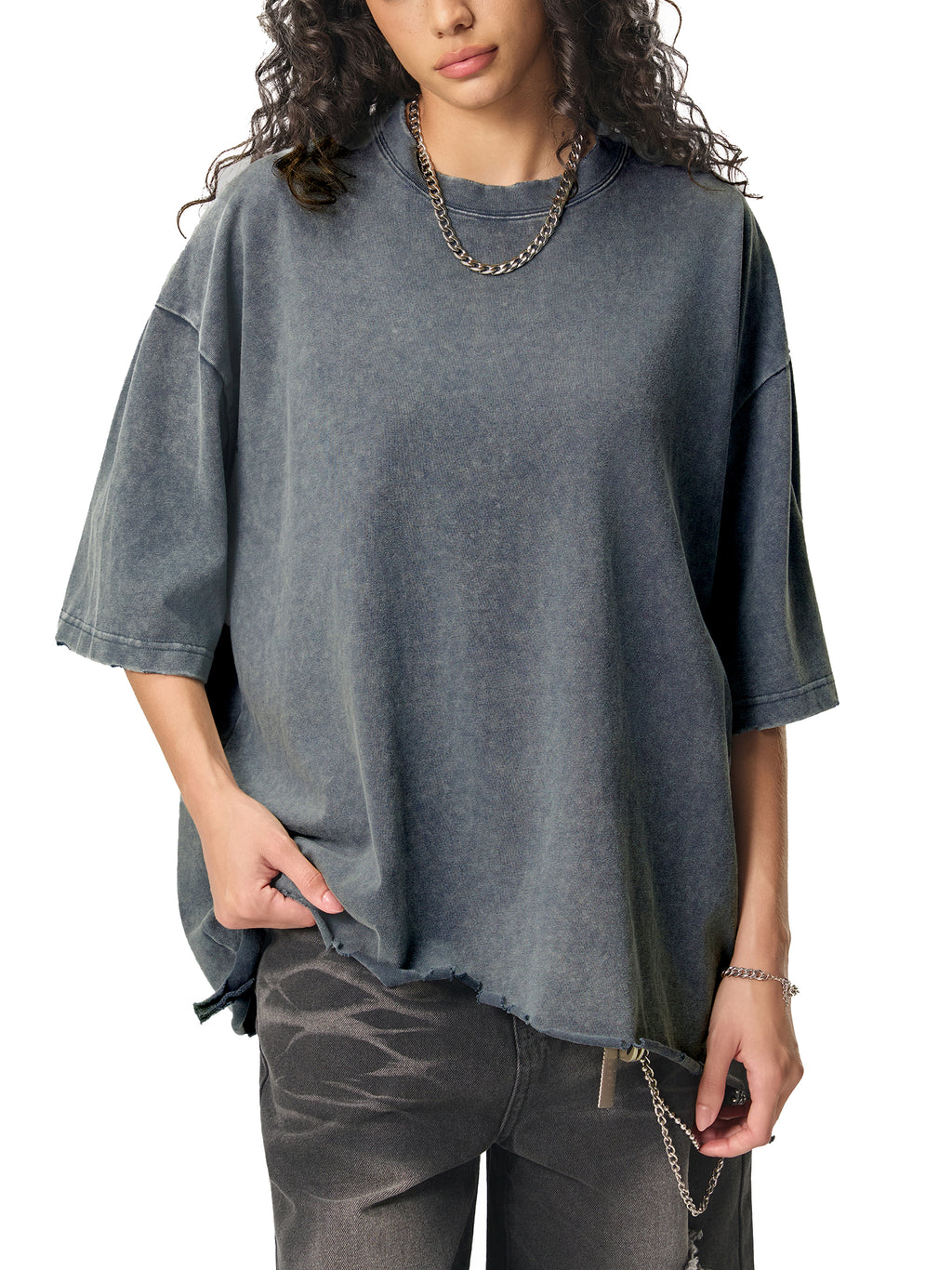 My friend,My music art - Snow Wash Raw-Hem Boxy T-shirt