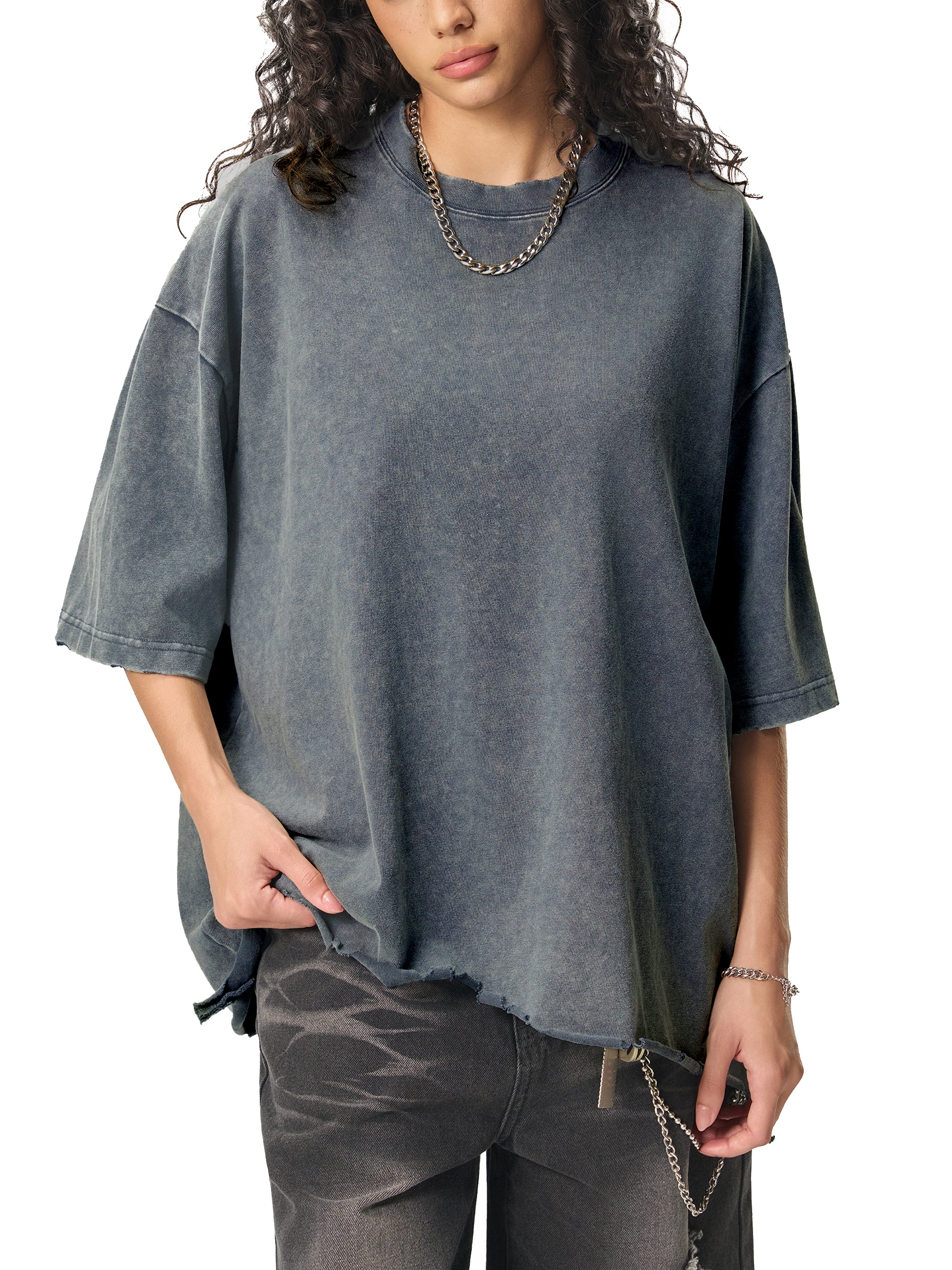 My friend,My music art - Snow Wash Raw-Hem Boxy T-shirt