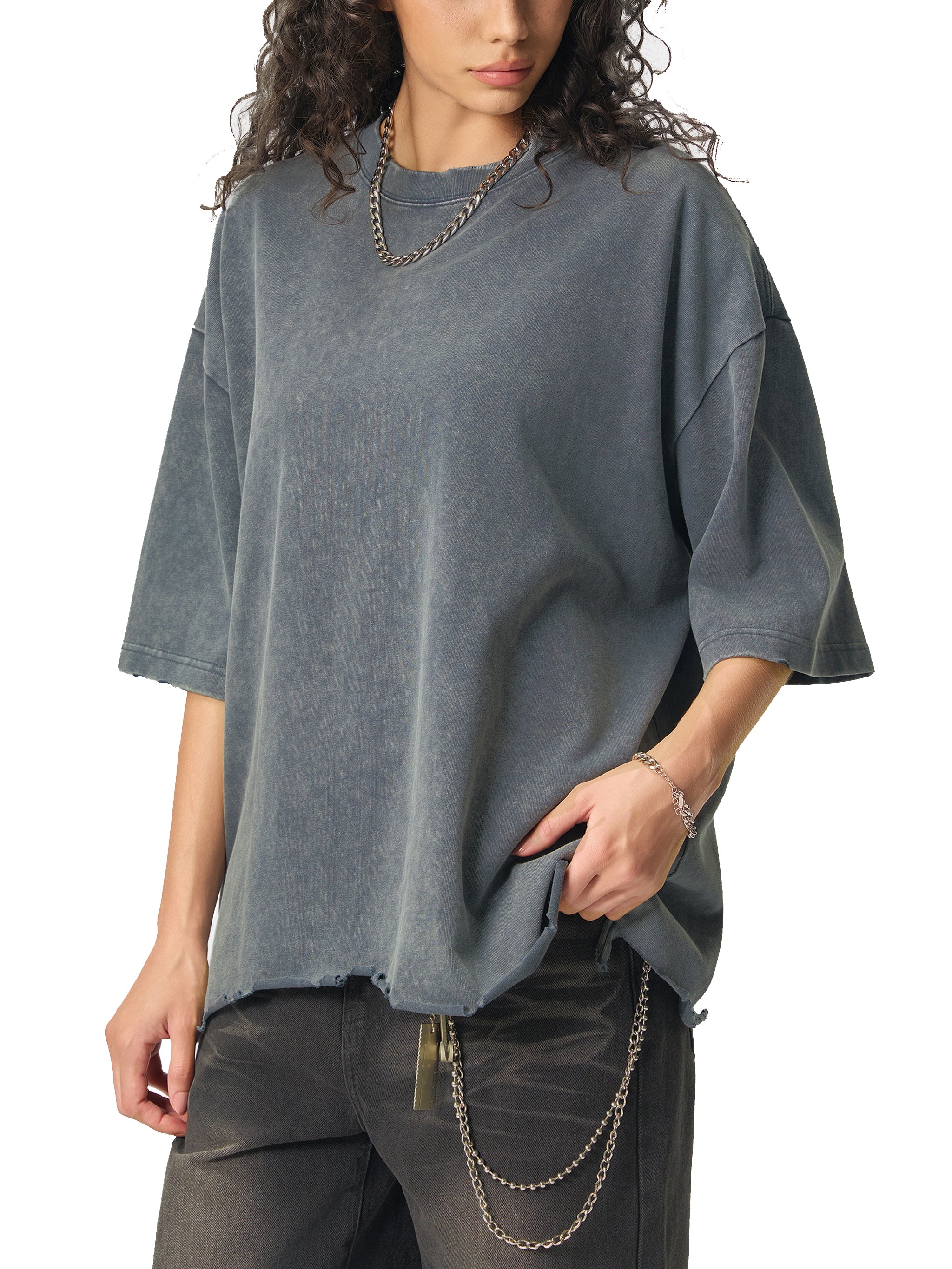 My friend,My music art - Snow Wash Raw-Hem Boxy T-shirt